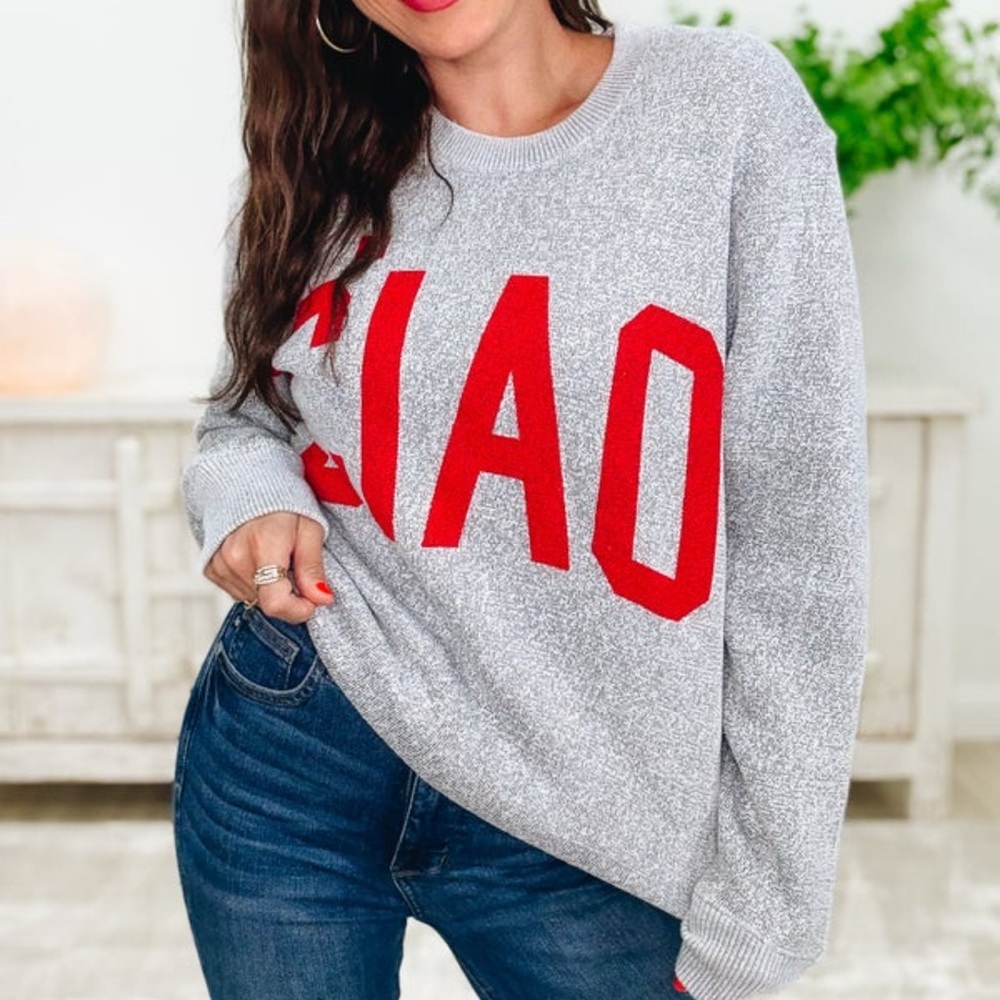 Gray Sweater with Red 'CIAO' Print - Picture 3 of 3